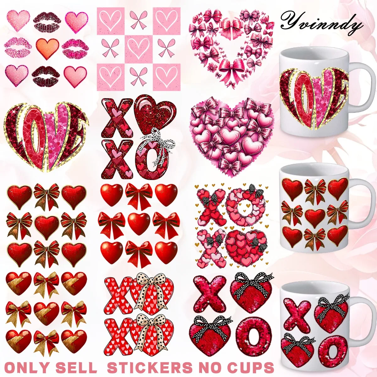 

Набор из 12 декоративных термотрансферных пленок для стаканов с символами Дня святого Валентина, цвет бежевый