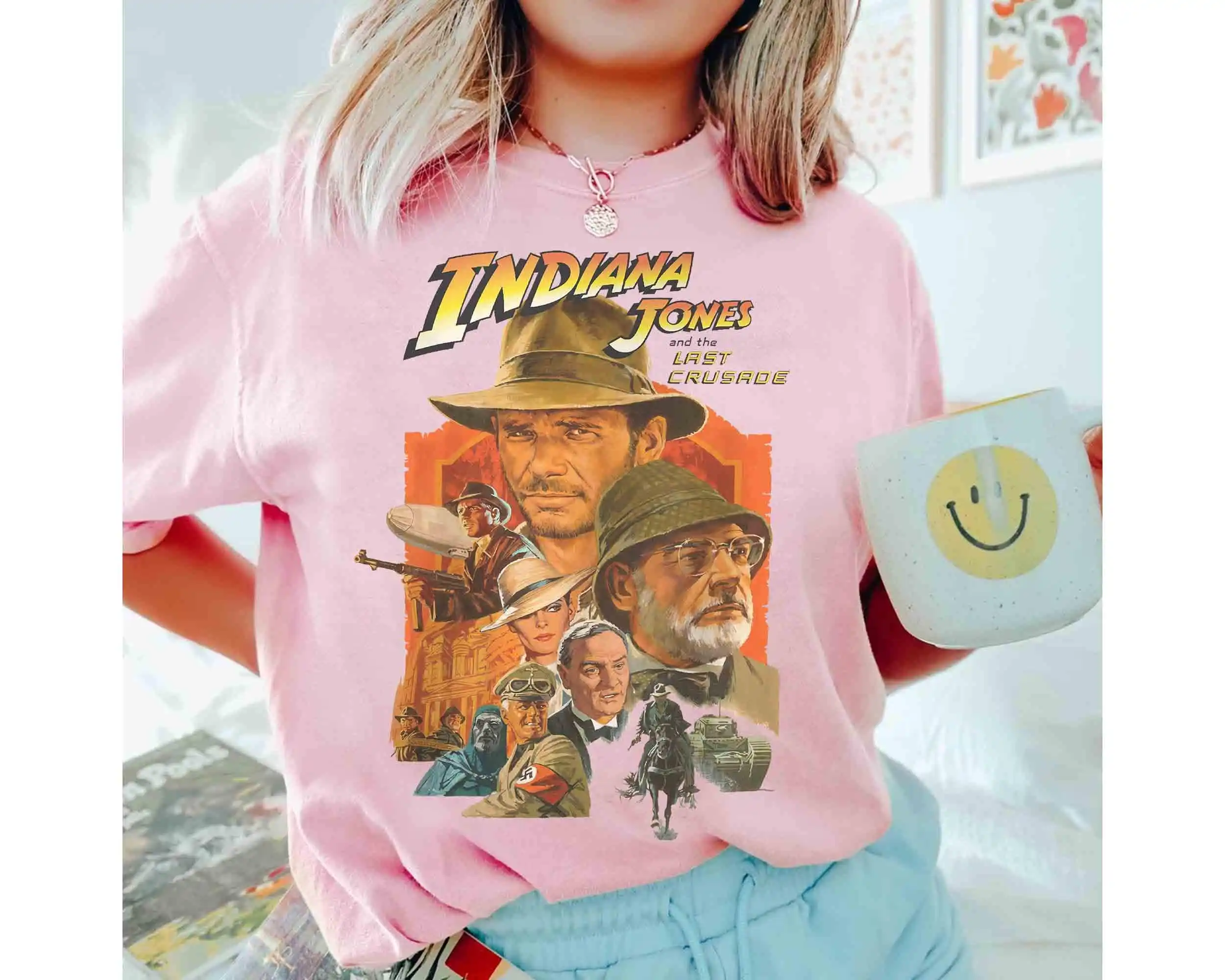 ديزني ريترو 90s إنديانا جونز مغامرة فيلم ديزني لاند 1995 قميص عتيق ديزني لاند الأسرة عطلة هدية عيد #5