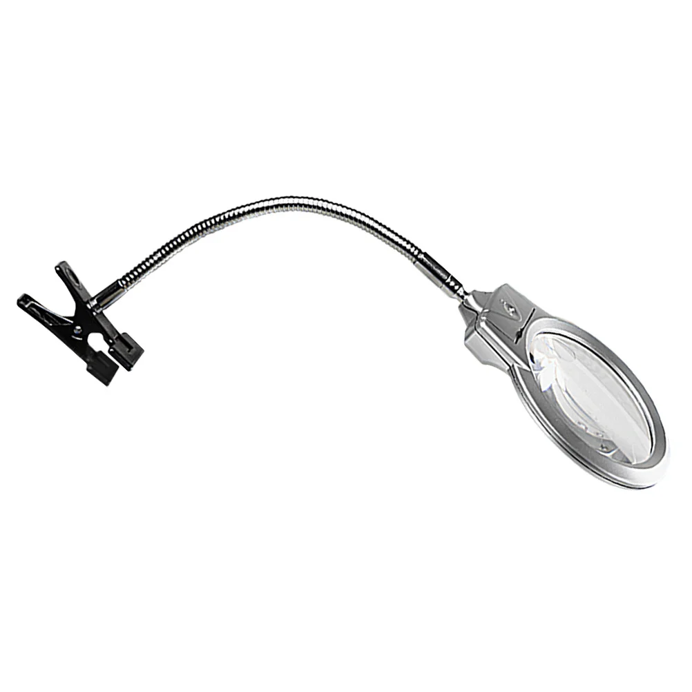 1pc led lupa de leitura lente acrílica mangueira metal clipe ajustável lâmpada luz branca alimentado desktop portátil