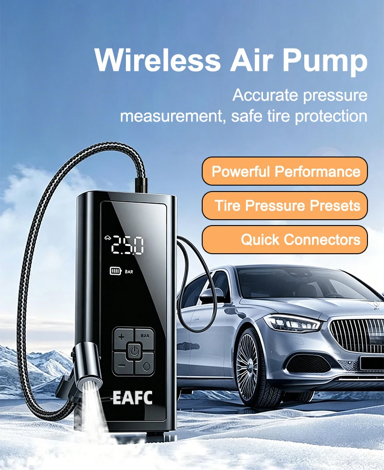 EAFC Kabelloser Auto-Reifenfüller, tragbarer Luftkompressor, 150PSI elektrische Auto-Reifenpumpe mit digitalem Druckmesser, automatische Abschaltung, LED-Taschenlampe, Luftpumpe für Auto, Motorrad, Fahrrad, Ball. – Detail 1