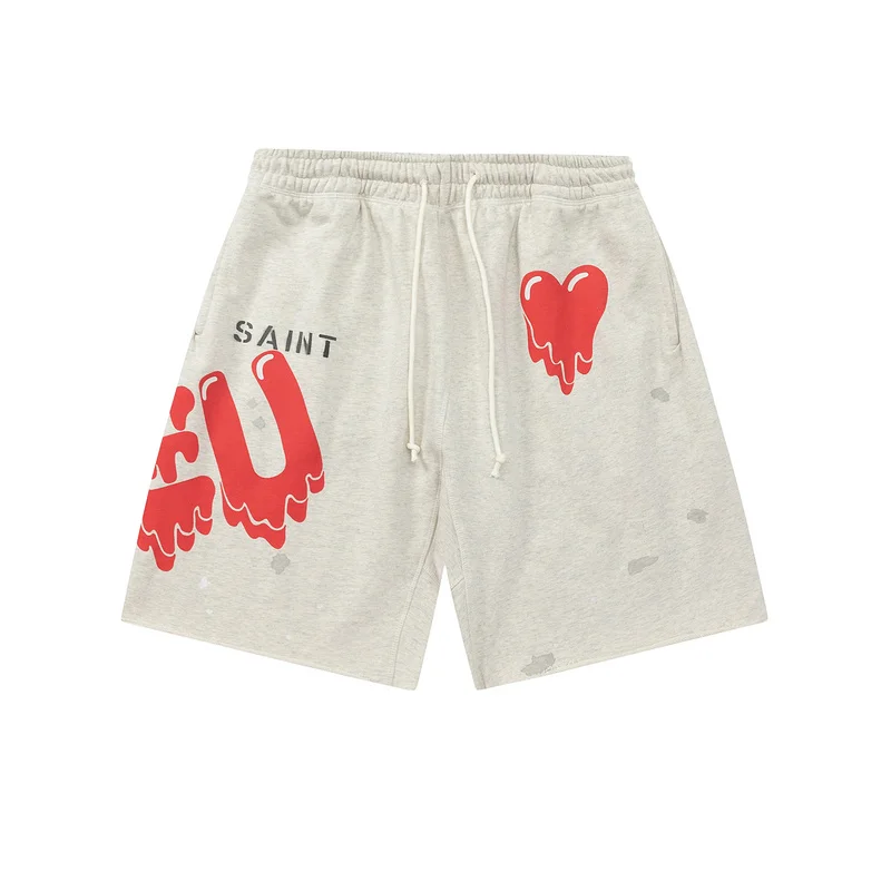 

Dissolved Heart ort Pants Vintage Worn-look Youthful Casual Cotton orts Five-Quarter Length Menci Coupled EU Collaboration