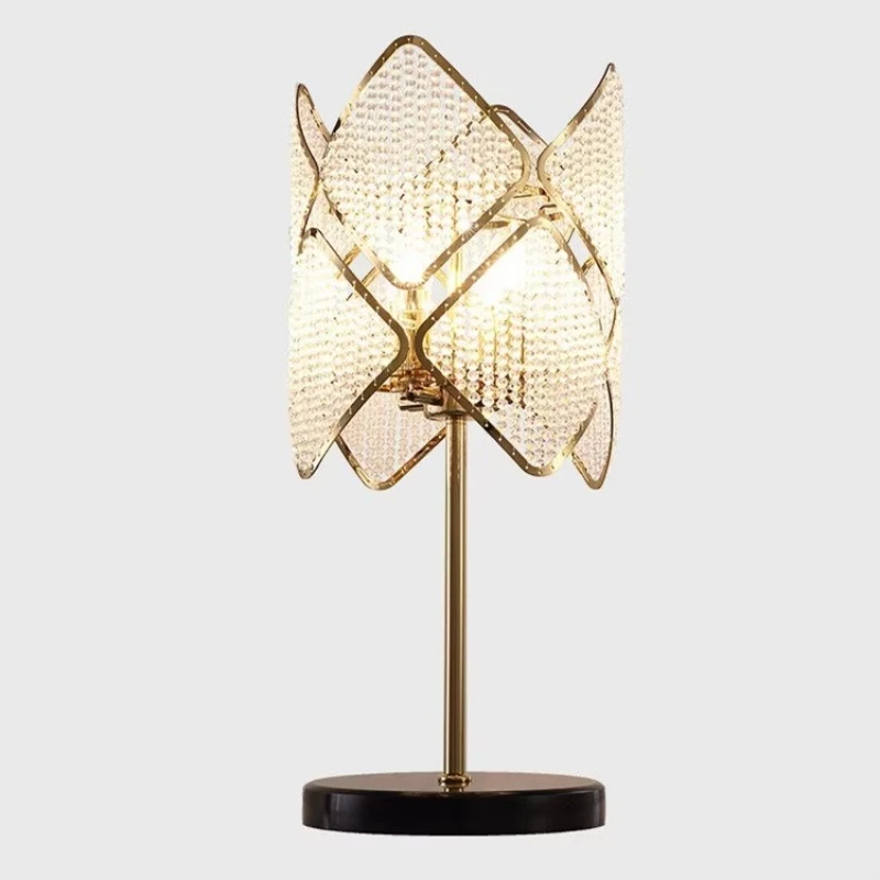 

Modern luxury crystal iron table lamp with geometric design gold metal base