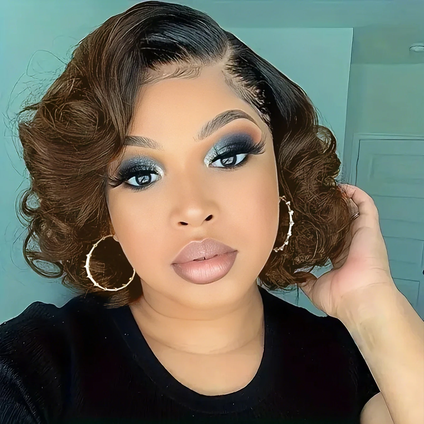 

Ombre Chocolate brown T1B4 4x4 Lace Closure Straight Bob Wigs Body Wave Human Hair Straight Layered Wig