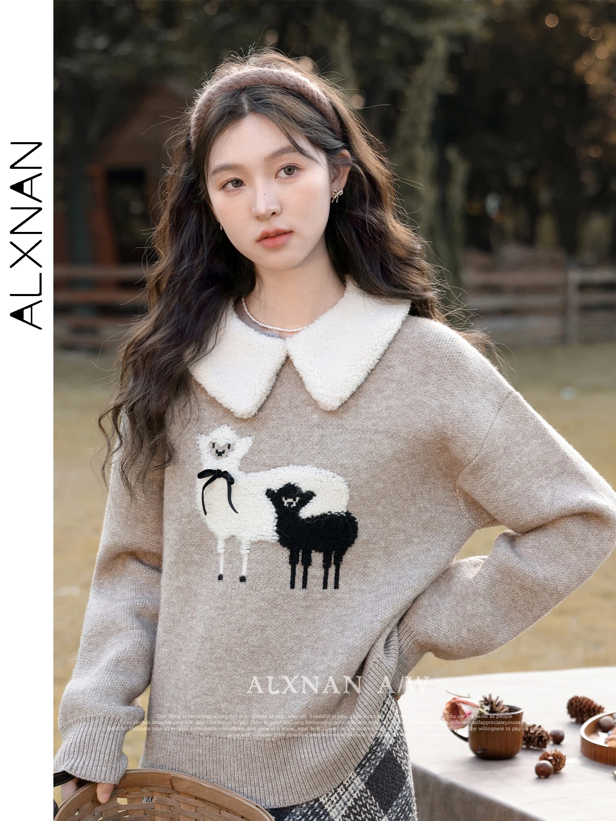 ALXNAN Round Neck Sweater Women Autumn Winter Light Gray Long Sleeve Knitted Tops Pullovers 2024 Soft Knitwear Jumpers L330199