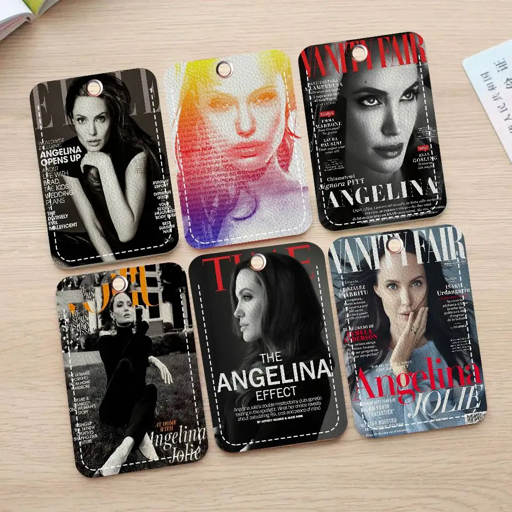 

Actor Star Angelina Jolie Badge Holder Keychain for Bank Business Work Card Holder Student Card Protective Case Bus Card