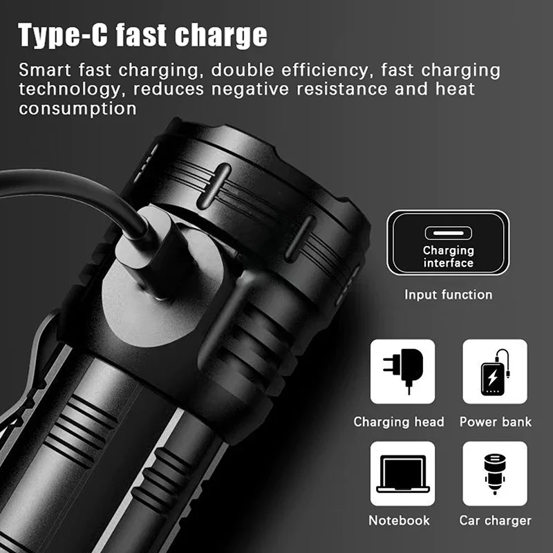 1Pcs 8 LED Super Bright Flashlight Rechargeable For Long Range Portable Flashlight Strong Light USB Charging For Outdoor