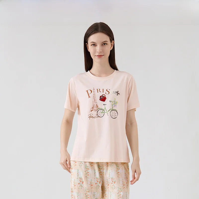 summer-thin-cotton-pajamas-set-round-neck-loose-fit-short-sleeve-long-pants-home-clothes-for-women-comfortable-breathable-sle