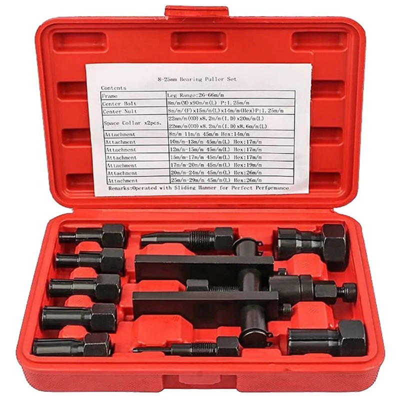 10pcs Practical Bearing Puller Motorcycle Bearing Removal Tool Puller with Box Motorcycle Internal Bearing Puller Kits