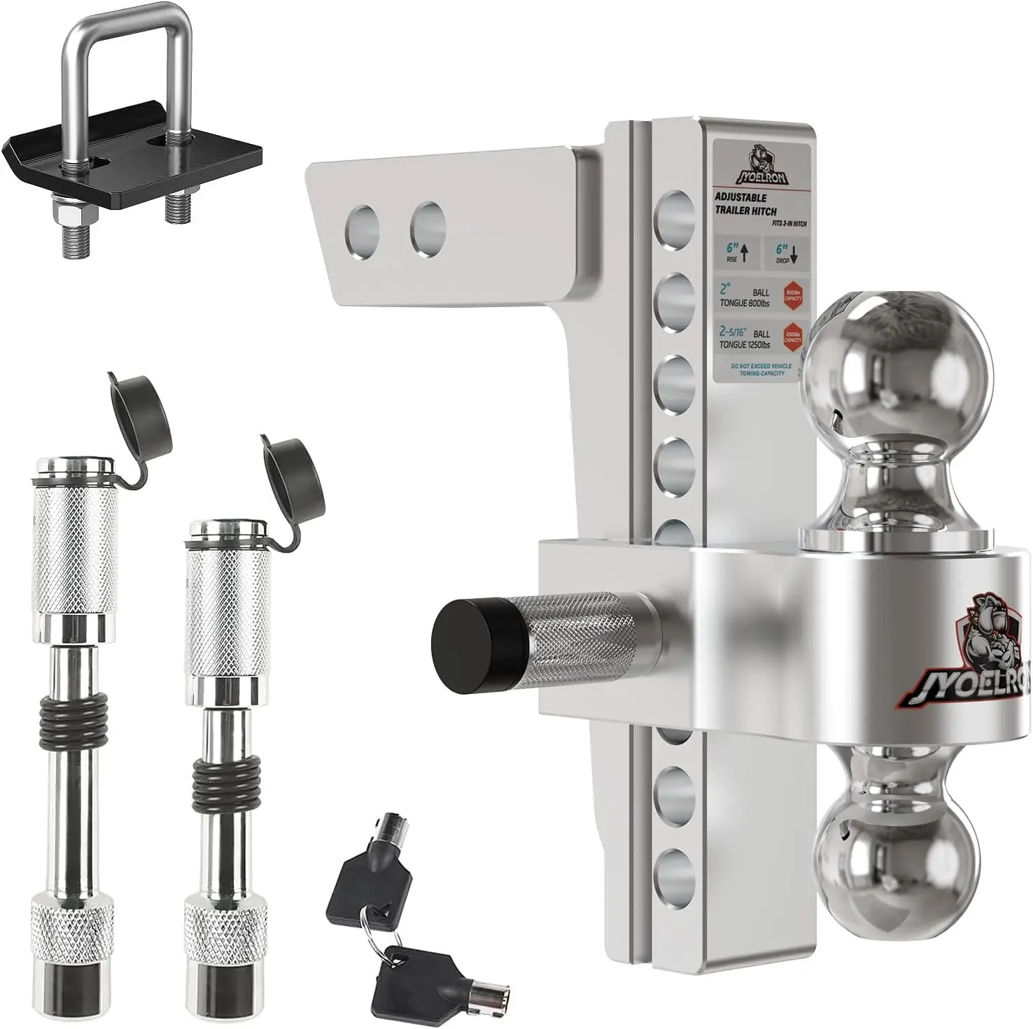 

Регулируемая сцепка прицепа (2-дюймовый приемник) 8 дюймов с падением и подъемом (12500 фунтов GTW) Сверхмощные алюминиевые буксирные сцепления с двумя шариками (2 дюйма и 2-5/16 дюйма)