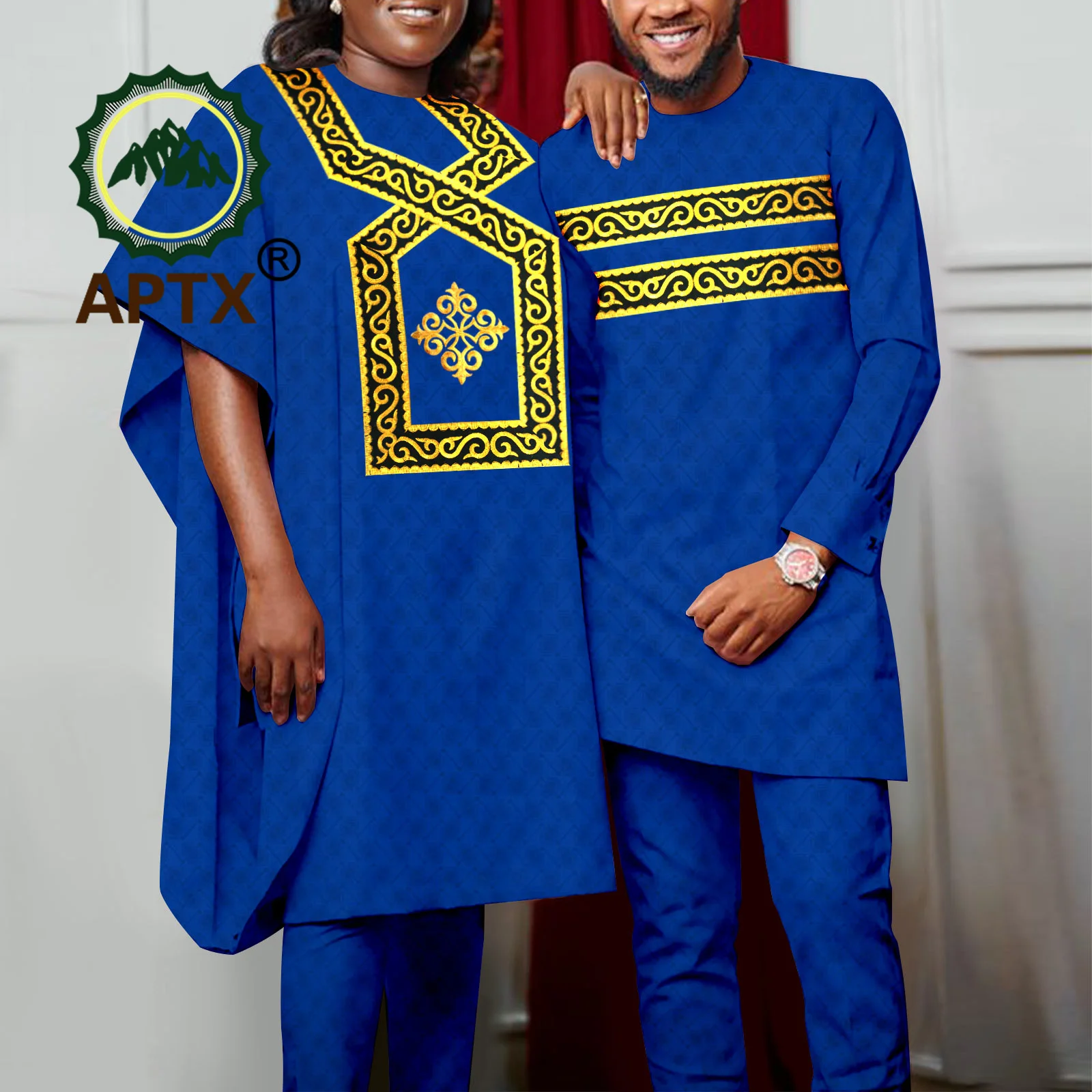 Coppie abbinamento abbigliamento Set matrimonio nigeriano Robe Pants 2 pezzi per donna africana uomo abbigliamento abiti festa serale Y23C049