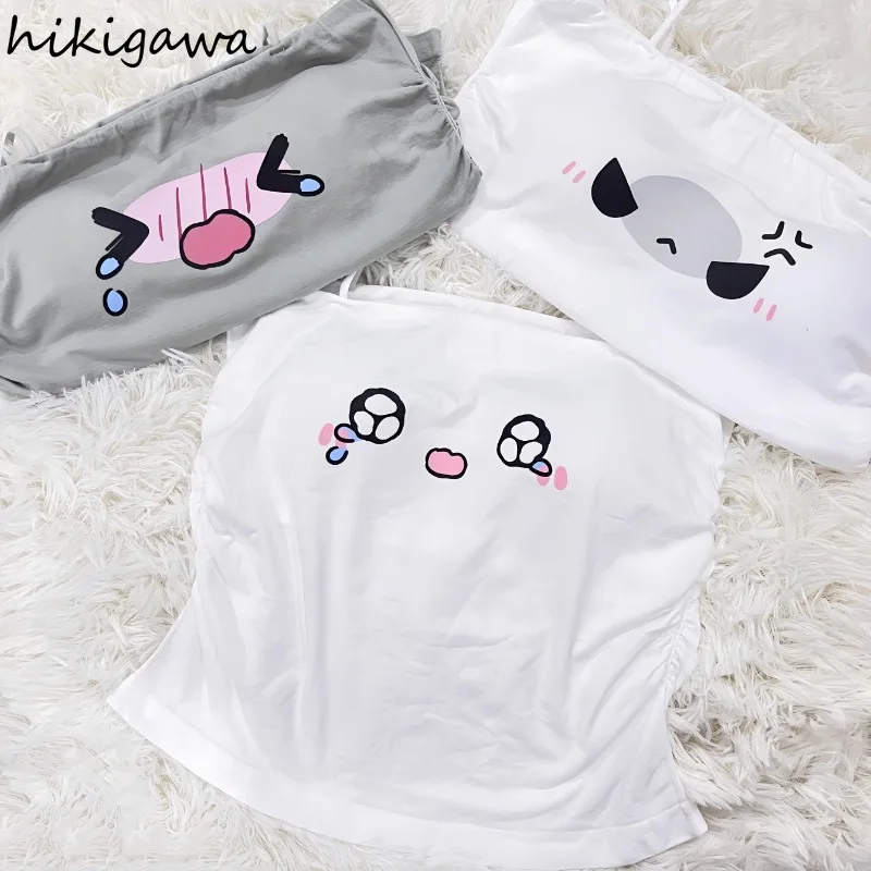 المحاصيل الأعلى ملابس عصرية الكورية اليابانية الدبابات البيضاء لطيف كاميس أنيمي سليم صالح الصيف Y2k القمم 2025 Ropa Mujer سترة مثيرة 7p313 #2