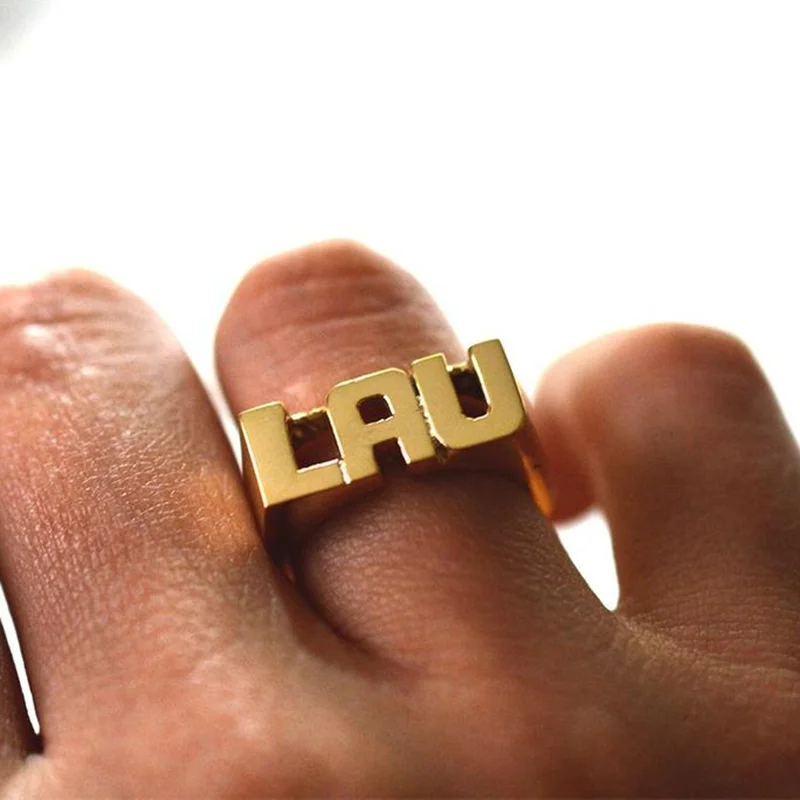 Personalized Custom Name Ring Sterling Silver Ring Punk Gold Plated Letter Women's Ring Memorial Jewelry Anniversary Gift