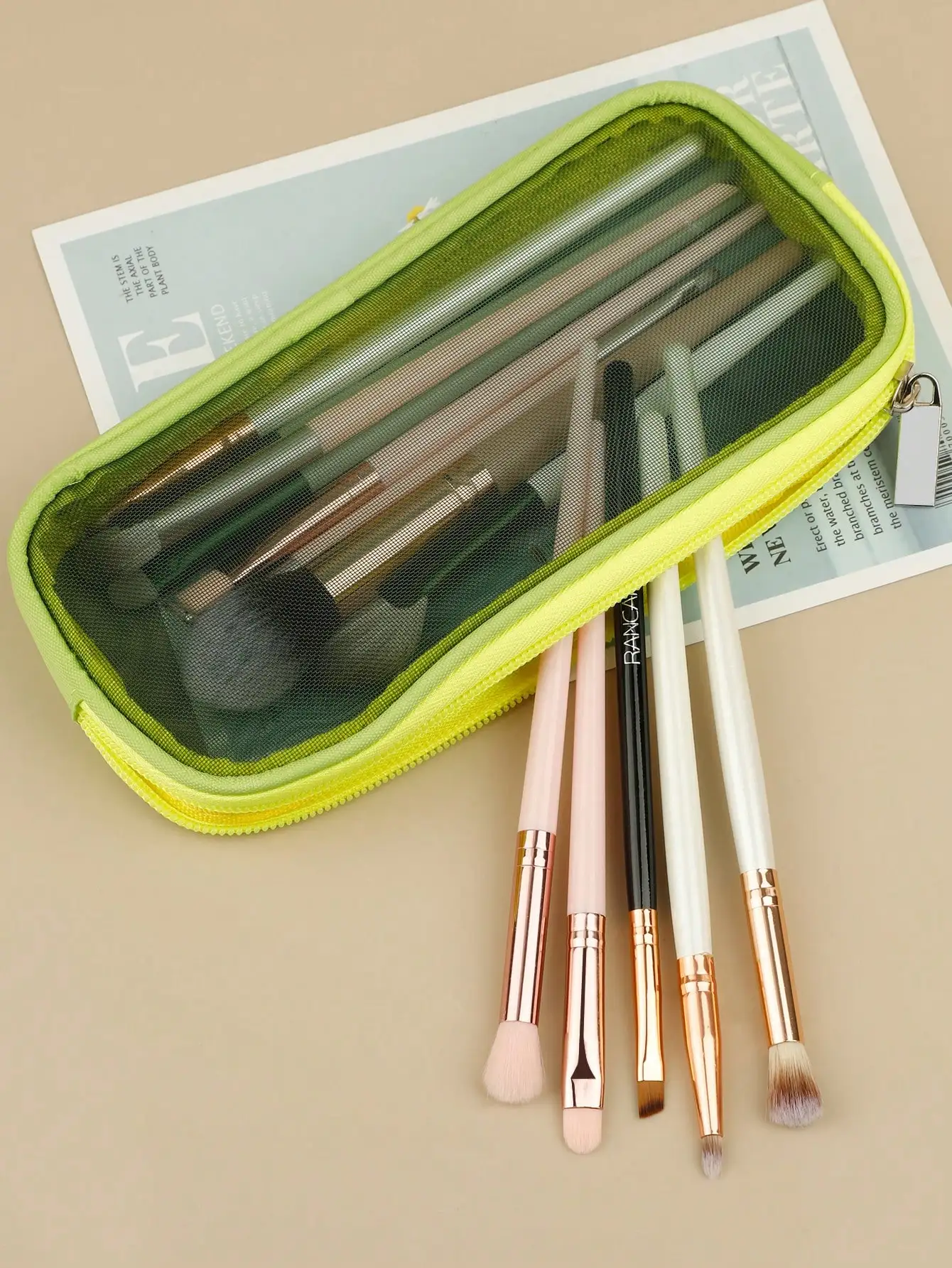 1 Pcs Mesh Makeup Brush Bag Transparent Zipper Cosmetic Brush Storage Pouch Portable Travel Makeup Tool Organizer Case