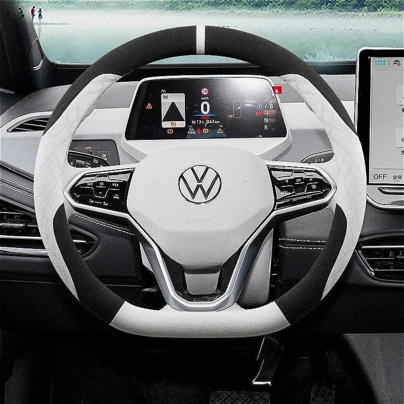 37-38cm Sweat-absorbent suede steering wheel cover suitable for Volkswagen Tiguan Passat B8 Atlas Arteon Touareg Amarok Jetta