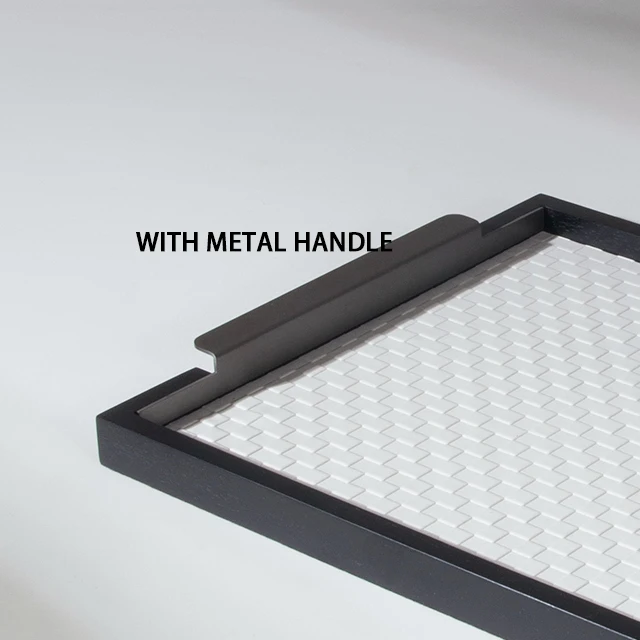 Custom Leather Serving Tray with Metal Handles Matching Storage Boxes and Tissue Boxes Decorative Ottoman Coffee Table Tray