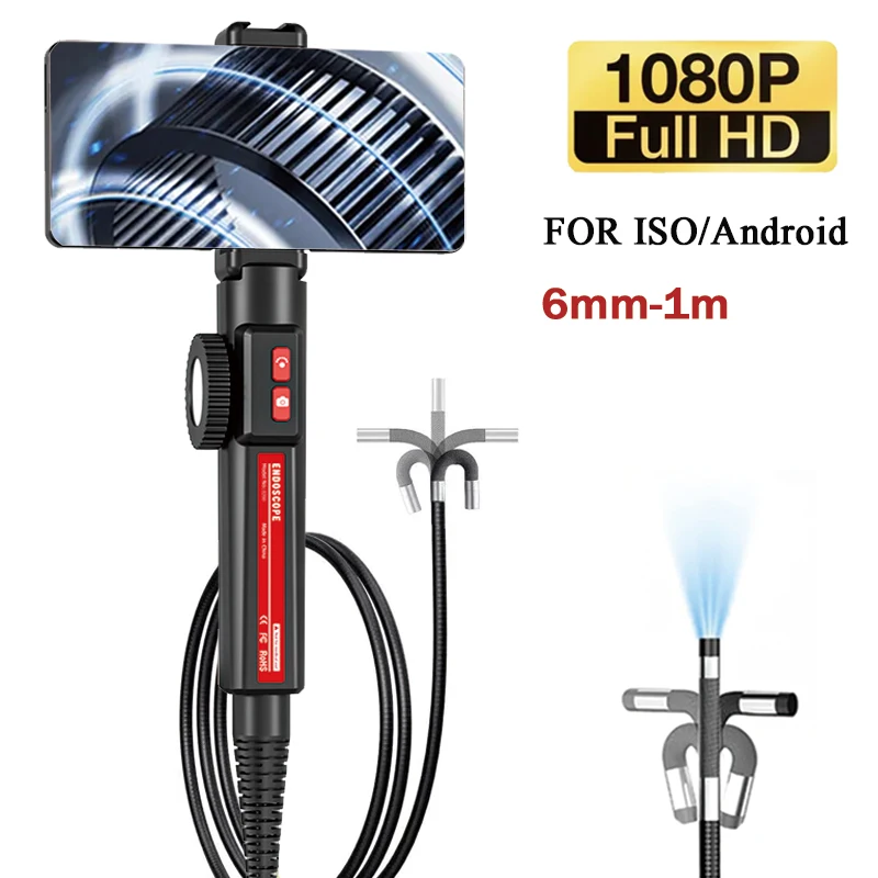 Endoscope Camera Borescope HD 360° Two-Way Type-C Articulating 6mm Car Inspection Industrial Endoscope IOS Or Android