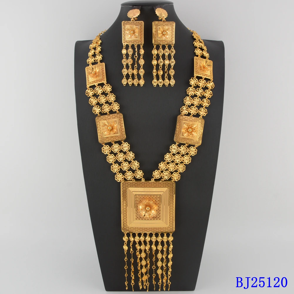 African Women Fashion Coral Beads Jewlery Set Luxury Dubai Style Plated 4pcs Necklace Earrings Ring Bracelet Party Gift