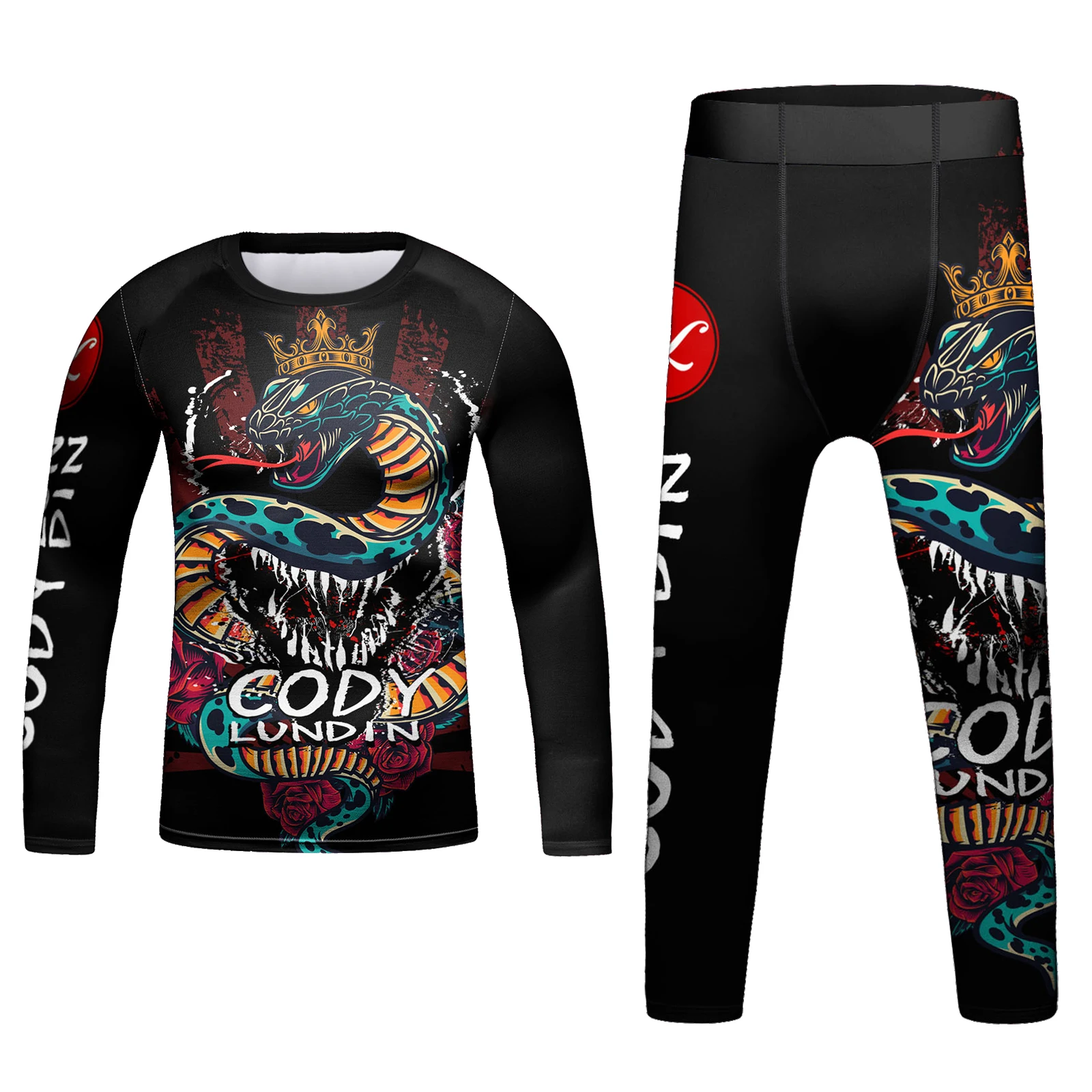 Cody Lundin Kinderen Fluorescerende Print Compressie Rashguard Mma T-Shirt Panty Legging Kid Grappling Jiu Jitsu Kickboksen Kit