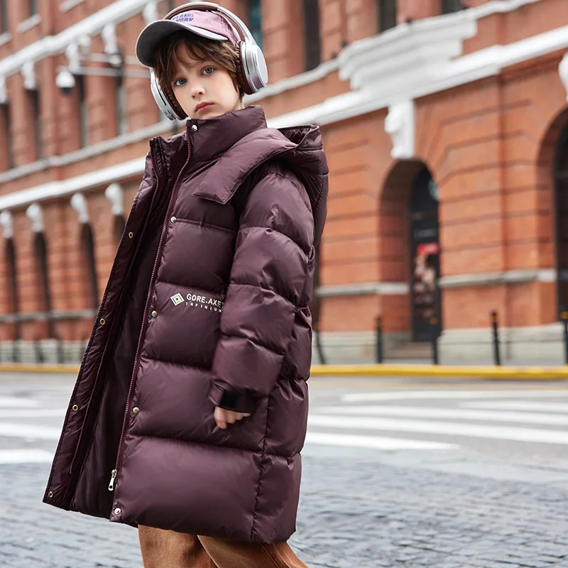 

UNITIM 2025 Winter Kids Boy Down Jacket White Duck Letter Thick Warm Long Teenage Boys Jacket Coat Junior Boys Parkas Outerwear