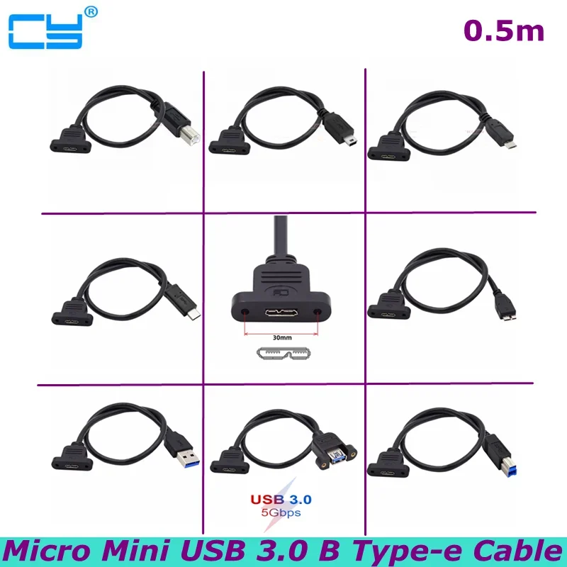 

50cm High Speed USB-C USB 3.0 2.0 B Micro Mini USB Type-C male female to Micro B 3.0 female Mobile Hard Drive Data Cable