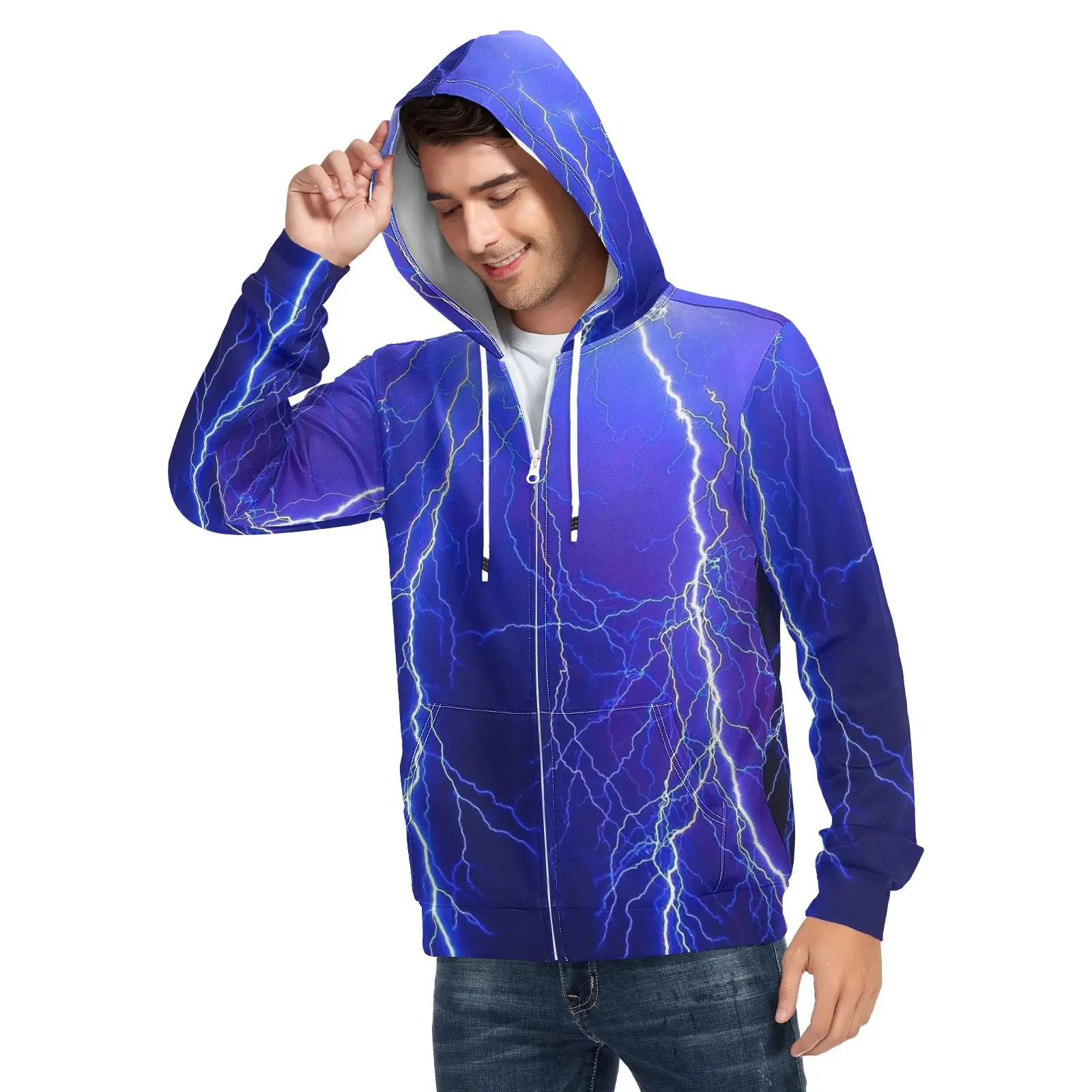 2022 New Autumn Winter Streetwear Sweatshirt Lightning Design Zipper Sweatshirt Hoodies Men Hip Hop Hoody Fashion Top Pullover