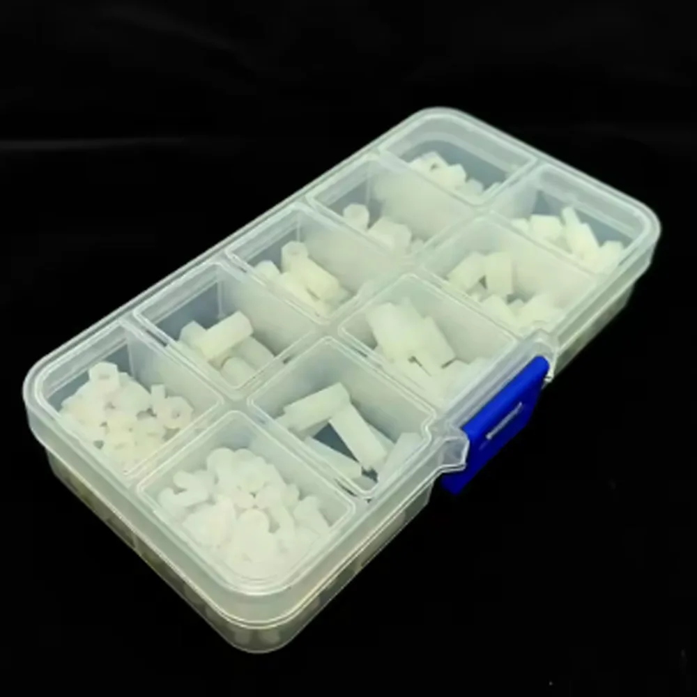 250pcs/box M3 White Plastic Nylon Insulated Hex Standoff Hexagon Pillar Spacer Column Screw Nut Mix Size Assortment Kit Set