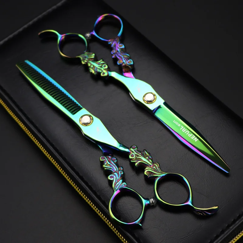 

Nepurlson Professional 6 Inch Green Cut Hair Scissors Haircut Sissors Thinning Barber Hair Cutting Shears Hairdresser Scissors