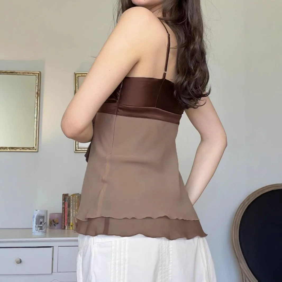 سترة شبكية عتيقة من الساتان بخصر عالٍ صيفي بدون أكمام بتصميم غير منتظم #3