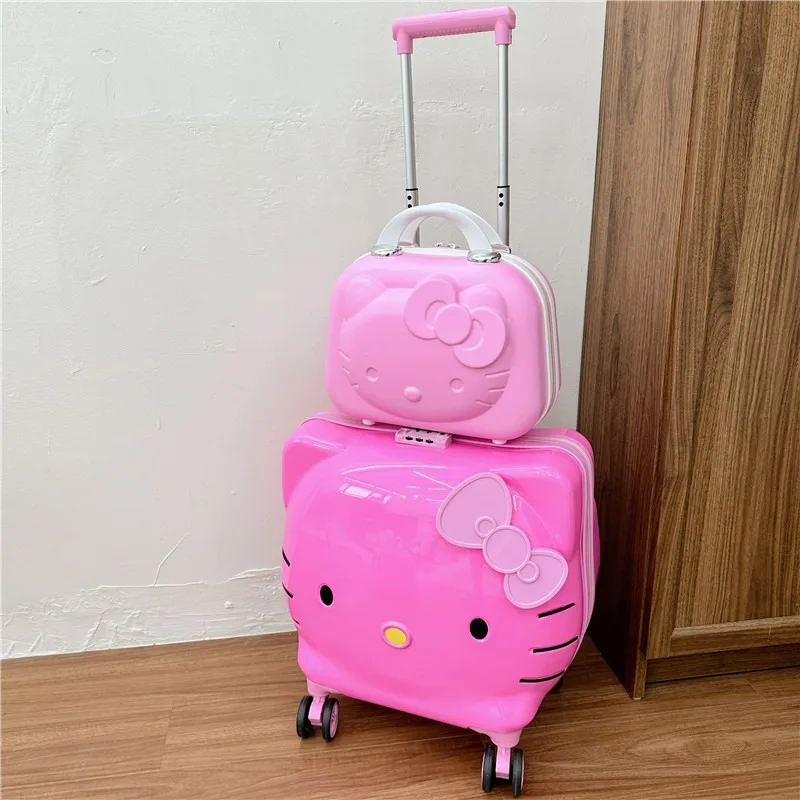 Miniso New Hello Kitty 20-inch Suitcase 14-inch Cosmetic Case Children\'s Fashion Suitcase Outing Storage Box Thickened Gift