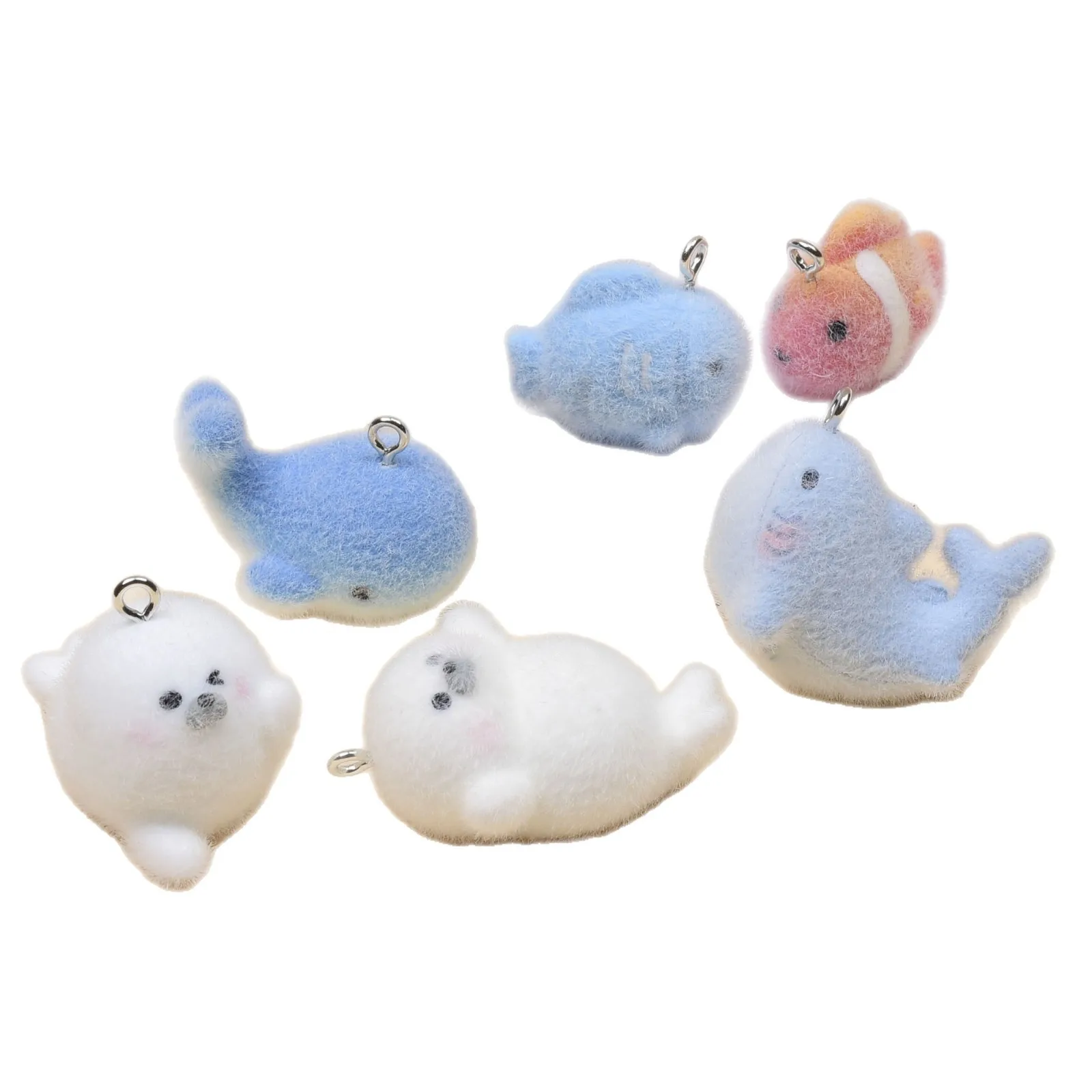 6pcs/Pack 3D Flocked Animal Resin Charms Cute Fluffy Animal Necklace Keychains Pendant DIY Flocking Jewelry Make Accessory image 5