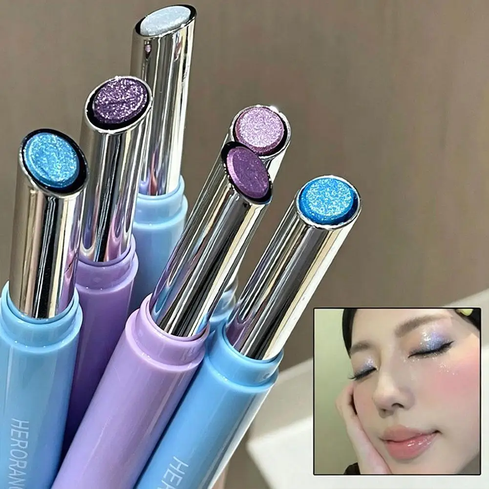 Glitter Eyeshadow Stick, Long-Lasting Shimmer Highlighter Pen,Sparkly Water-Based Lying Silkworm Makeup for Brightening Eye Look