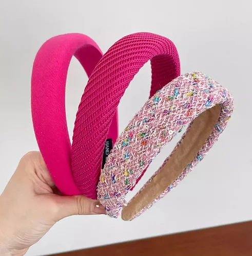 Imagen 2 del producto Diadema de esponja de ala ancha para mujer, diadema de temperamento de hada, aro para la cabeza de Tweed, accesorios para el cabello de princesa para niña, color rojo rosa