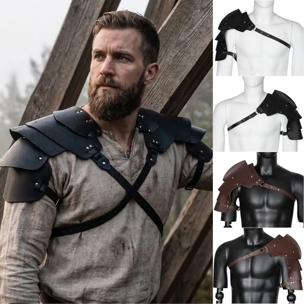 Black PU Leather Gothic Shoulder Armor Double Shoulder Arm Guards Leather Harness Leather Armour LARP Pu Shoulder Armor
