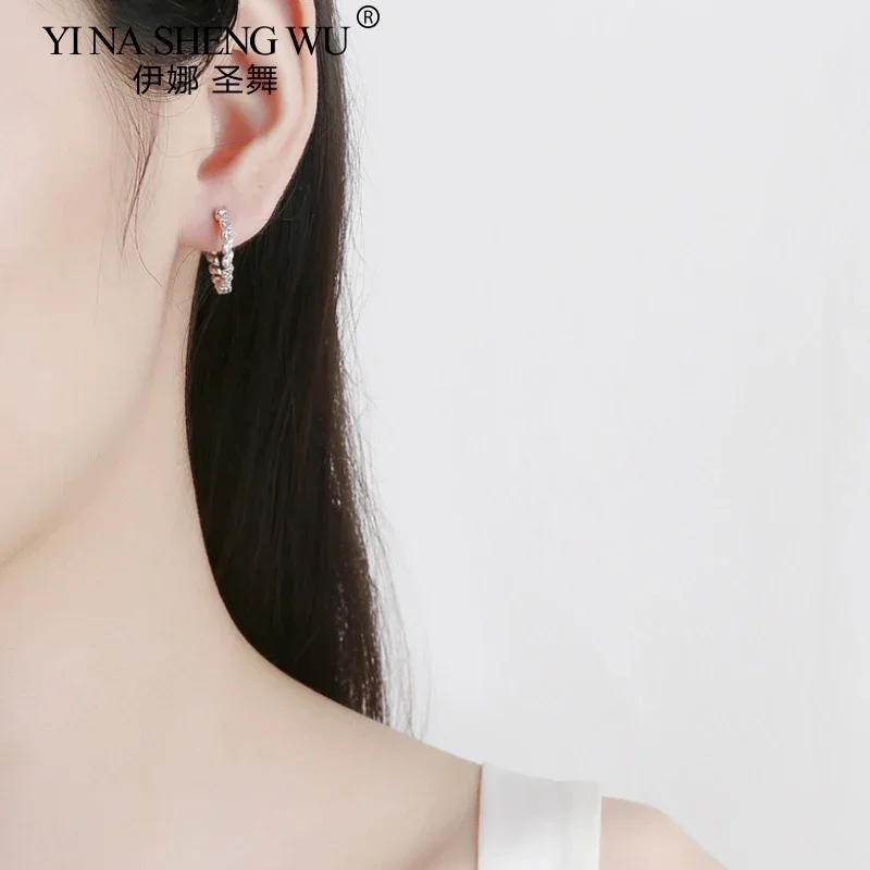 925 فضة كامل الماس تويست أقراط المرأة شخصية موضة أقراط بسيطة خفيفة فاخرة مزاجه الخطوبة #6