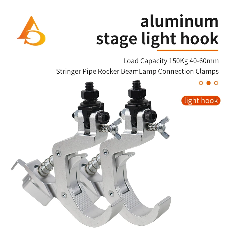 Alumínio Fold Clamp Ganchos, Luz de palco Pendurado Gancho, Carregando Truss Tube, Movendo Head Beam, Luzes Conector Clip, 2Pcs, 150kg, 40 a 60mm