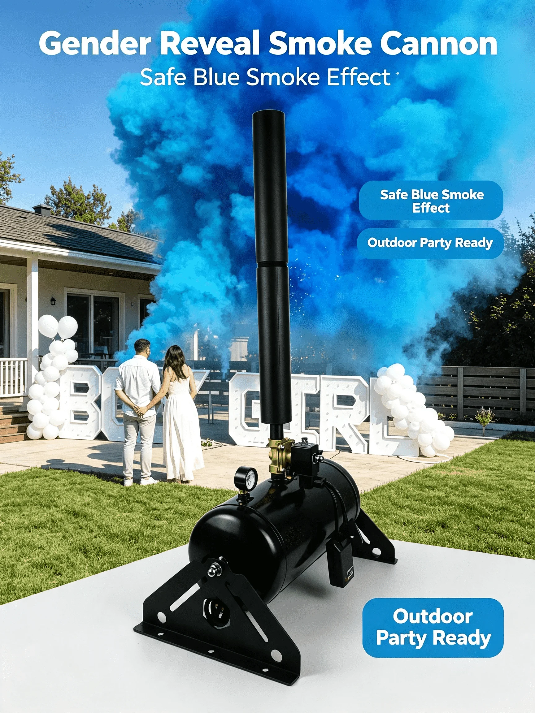 Large Electric Powder Cannon Gender Reveal Party Popper & Spray Machine TNT Smoke Powder Cannon Confetti Streamer Baby Shower FX