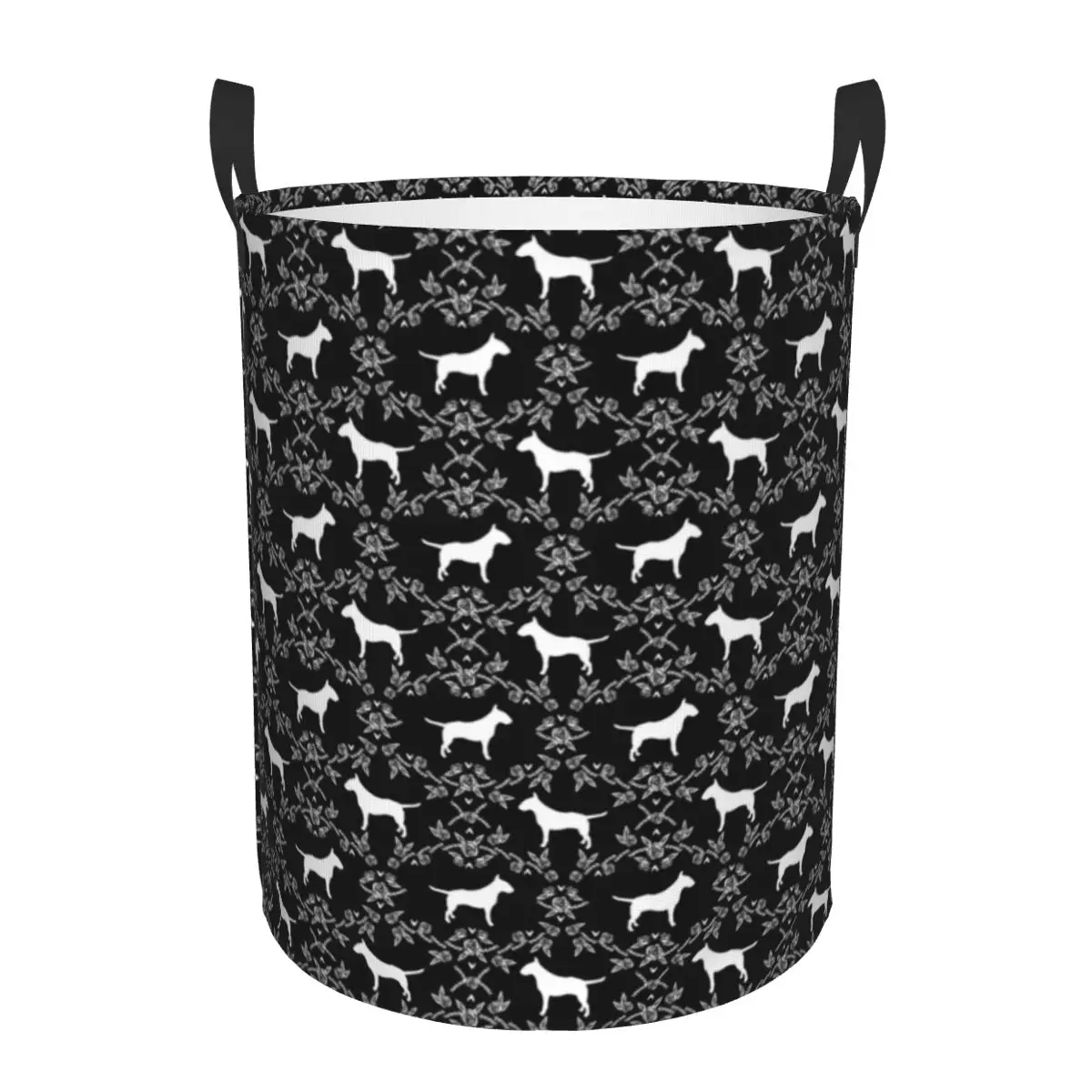 Bull Terrier Floral Silhouette Dog Laundry Basket Collapsible Pet Love Clothing Hamper Toys Organizer Storage Bins