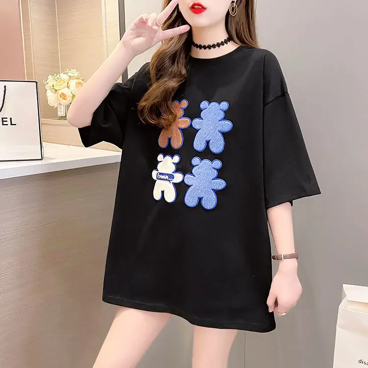 

Women Summer Korean Loose Simplicity Printing School O-neck Short Sleeve Tshirt Women Clothes Casual Appear Thin Large Size Tops