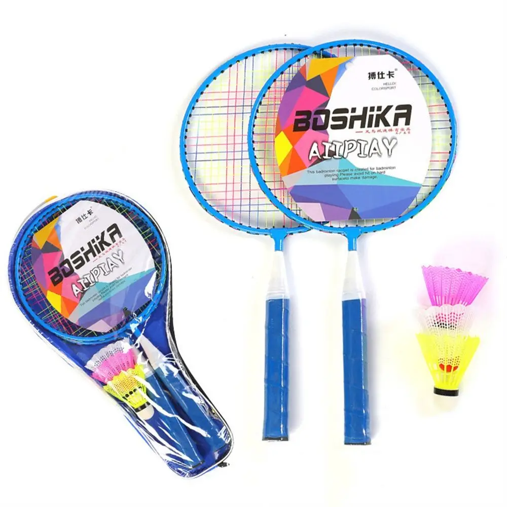 Boys Girls with 3 Balls Children Badminton Rackets Iron Alloy Kids Toy Kids Badminton Set Shuttlecock Anti Slip Family Game