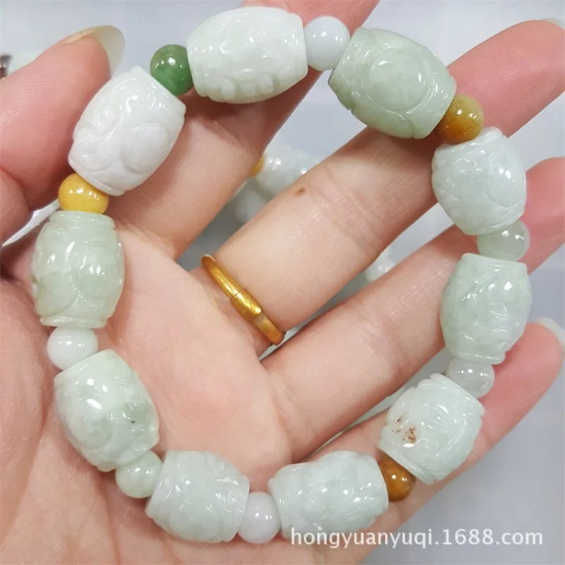 

Wholesale as Right as Rain Burma Jade Fake Jadeite Unisex Beads Bracelet Live Broadcast Supply