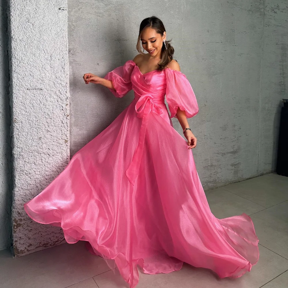 

Customized Sizes Available Organza Pleat A-line Off-the-shoulder Long Dresses Evening Classic Exquisite Modern Style Pastrol Fo