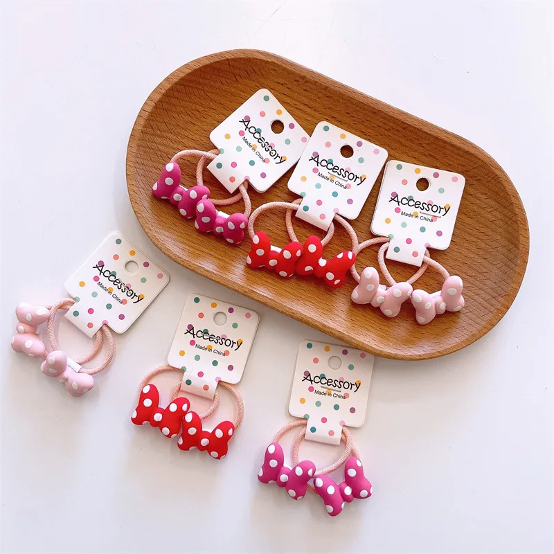 2 Pcs/Set Cute Dot Baby Elastic Hair Bands Hair Bows For Girls Kids Mini Head Rope Hair Accessories Children Ponytail Hair Ties