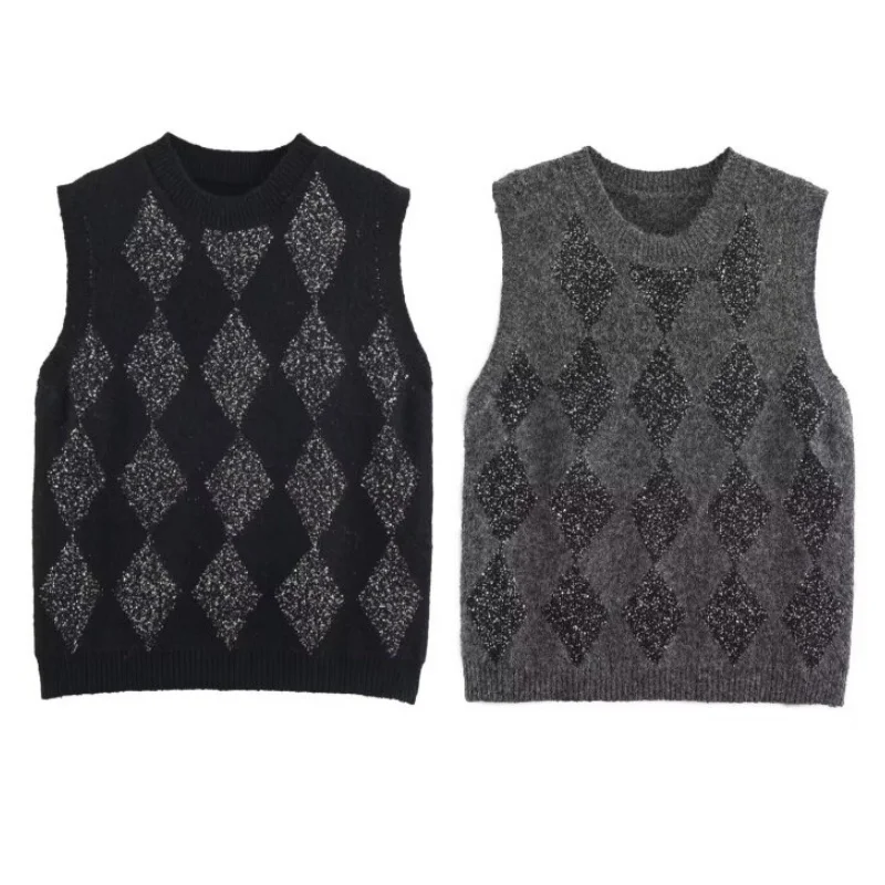

Women’s Sequin Diamond Knit Tank Top - Fashion Sleeveless Vest for Party Evening Club Wear