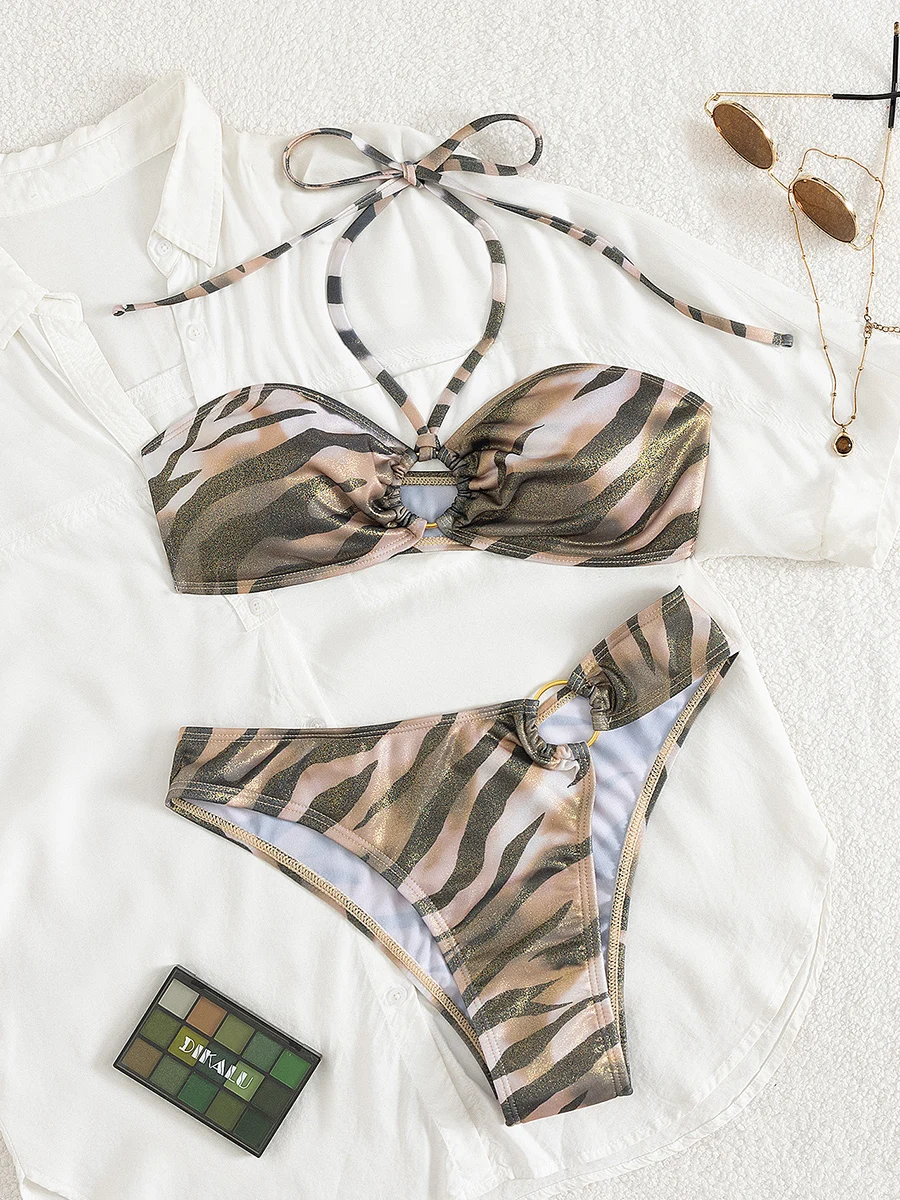 

Micro Bikinis 2025 Sexy Swimsuit Women Swimwear Brazilian Bikini Set Halter Print Biquini Summer Halter Beachwear Female