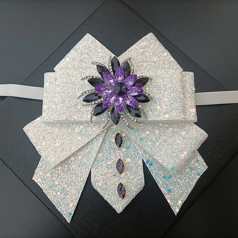 

Handmade Bow Ties Shiny Ribbon Rhinestones Men's Jewelry Gifts High-end Business Banquet Shirt Collar Flower Men Wedding Bowtie