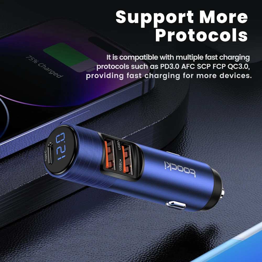 Toocki 69W Car Charger USB Type C Car Phone Charger With 3 Port PD Fast Charing for iPhone 14 13 Pro Max Samung Xiaomi Huawei