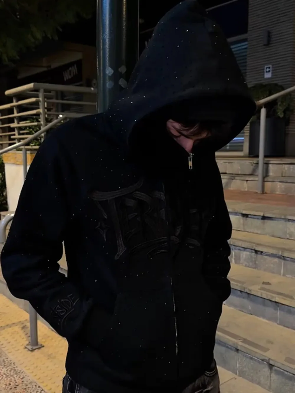 New Autumn Winter Hot Diamond Double Hat Hoodie Dark Style Unisex Zipper Embroidered Cardigan Casual Warm Top