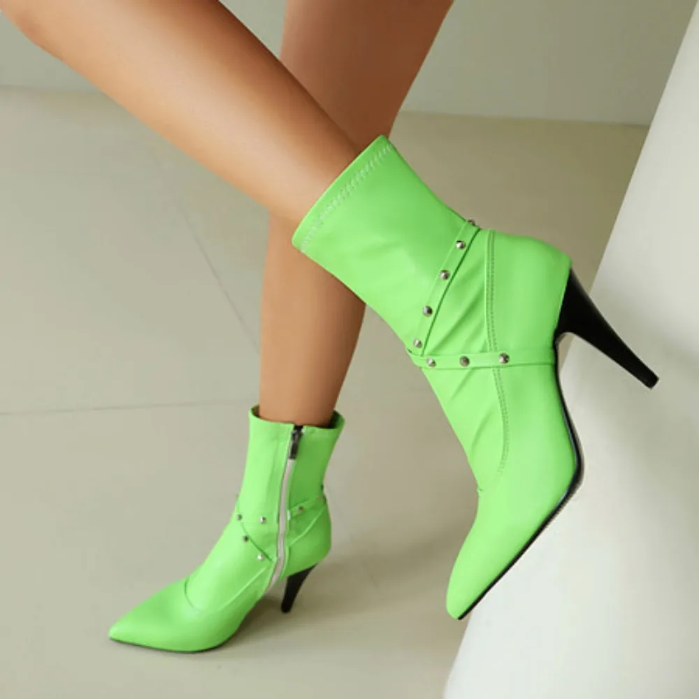 

Плюс размер, ботинки с перекрестными ремешками и заклепками, острый носок, ультратонкий каблук, боковая молния, модные осенние новые короткие сапоги