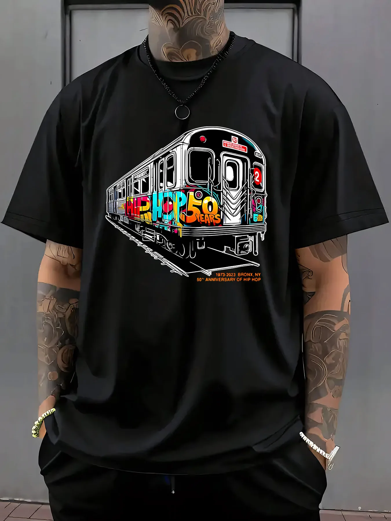 Camiseta con estampado de tren del 50 aniversario del hip hop, camiseta de manga corta de verano para hombre, camiseta de manga corta versátil a la moda para hombre