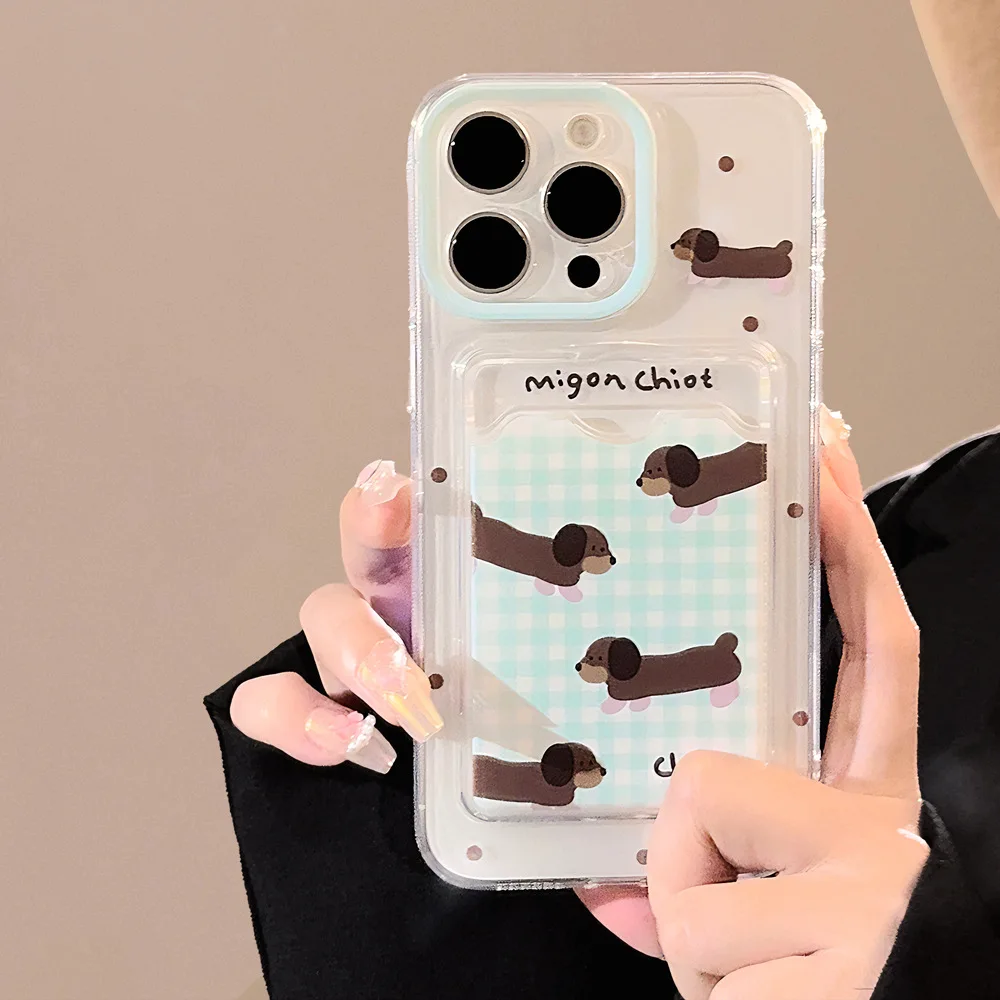 Pasuje do iPhone'a 16 15 14 13 12 11 PRO MAX Plus Fashions Personalities Dachshund Puppy Clear Blue Plaid Drop-proof Phone Case